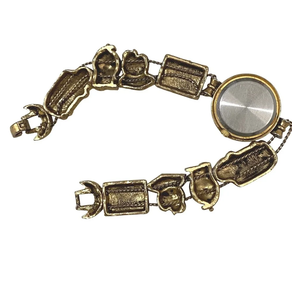 Vtg Y2K Jennie B Watch Women Gold Tone Enamel Charm Bracelet School Teacher 7.5